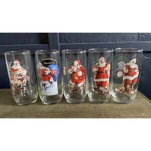 Vintage Set of 5 Christmas Coca Cola Haddon Sundblom Santa Glasses Series II